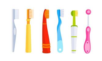 escova de dente coleção. boca limpeza ferramentas. elétrico escova de dente. produtos para oral higiene. vetor