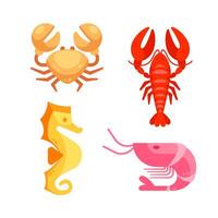 frutos do mar definir. mar criaturas, Incluindo caranguejo, camarão e lagosta. vetor