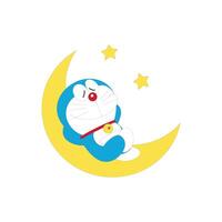 doraemon com lua e estrelas desenho animado personagem japonês animê vetor