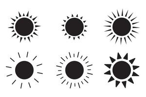 Sol ícone definir, Sol símbolo , Preto sóis Estrela ícones coleção. verão, luz solar, natureza, céu pôr do sol vetor