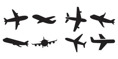 avião ícone definir, aeronaves Preto plano estilo, voar transporte símbolo. viagem ilustração. plano ícone para apps e sites vetor