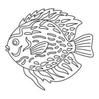 tropical peixe. simples mão retirou. isolado em branco fundo. rabisco peixe linha arte desenho. arte terapia coloração página para crianças e adultos. Preto e branco ilustração vetor