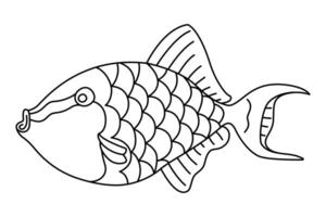 tropical peixe. simples mão retirou. isolado em branco fundo. rabisco peixe linha arte desenho. arte terapia coloração página para crianças e adultos. Preto e branco ilustração vetor