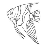 tropical peixe. simples mão retirou. isolado em branco fundo. rabisco peixe linha arte desenho. arte terapia coloração página para crianças e adultos. Preto e branco ilustração vetor