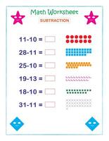 matemática planilha subtração para crianças vetor