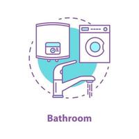 ícone do conceito de aparelhos de banheiro. ilustração de linha fina de ideia de encanamento. caldeira doméstica, máquina de lavar e torneira. desenho de contorno isolado de vetor