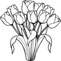 tulipa flor esboço ilustração coloração livro página projeto, tulipa flor Preto e branco linha arte desenhando coloração livro Páginas para crianças e adultos vetor