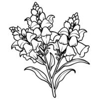 snapdragon flor esboço ilustração coloração livro página projeto, snapdragon flor Preto e branco linha arte desenhando coloração livro Páginas para crianças e adultos vetor