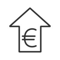 ícone linear crescente da taxa do euro. ilustração de linha fina. moeda da União Europeia com o símbolo de contorno de seta. desenho de contorno isolado de vetor