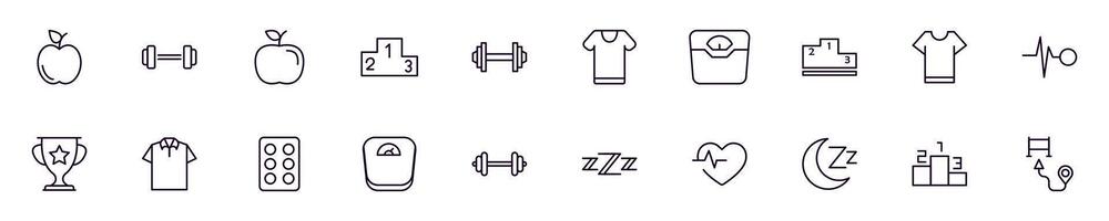 esporte, ginástica e saudável estilo de vida pictograma coleção. simples linear ilustração este pode estar usava Como uma Projeto elemento para apps e sites vetor