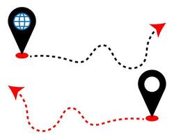 tracejadas linha seta rota caminho localização alfinete. vetor