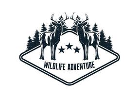animais selvagens aventura logotipo modelo com veado vetor