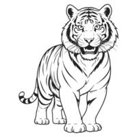 grande tigre sentado cheio corpo linha arte ilustração vetor