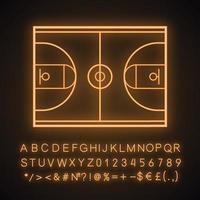 ícone de luz de néon da quadra de basquete. sinal brilhante com alfabeto, números e símbolos. ilustração isolada do vetor