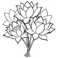 lótus flor esboço ilustração coloração livro página projeto, lótus flor Preto e branco linha arte desenhando coloração livro Páginas para crianças e adultos vetor