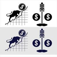ilustração do uma dólar subindo e uma touro rastejando vetor