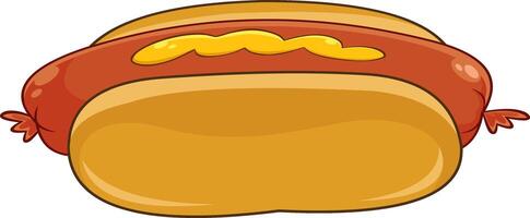 desenho animado quente cachorro com mostarda em uma pão vetor