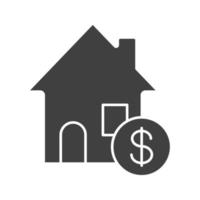 ícone de glifo do mercado imobiliário. símbolo da silhueta. casa de aluguel com cifrão. espaço negativo. ilustração isolada do vetor