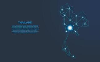 Tailândia comunicação rede mapa. baixo poli imagem do uma global mapa com luzes dentro a Formato do cidades. mapa dentro a Formato do uma constelação, mudo e estrelas vetor