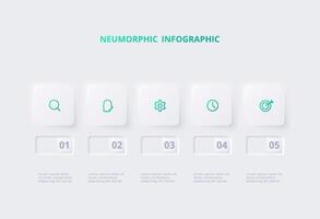 neumorfo fluxograma infográfico. criativo conceito para infográfico com 5 passos, opções, partes ou processos. modelo para diagrama, gráfico, apresentação e gráfico. vetor