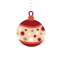 círculo vermelho Natal árvore brinquedo com estrelas. ilustração dentro plano estilo. estação decoração, Natal e Novo ano celebração, ícone isolado em branco fundo. Projeto modelo. vetor