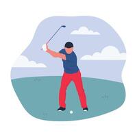 homem jogando golfe. ilustração isolado em branco fundo. golfe concorrência. esporte conceito. desenho animado Projeto para poster, ícone, cartão, logotipo, rótulo, bandeira ou adesivo. vetor