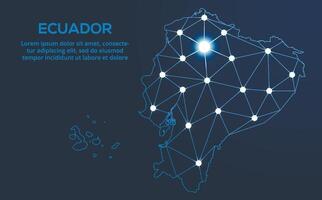 Equador comunicação rede mapa. baixo poli imagem do uma global mapa com luzes dentro a Formato do cidades. mapa dentro a Formato do uma constelação, mudo e estrelas vetor