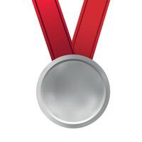 prata medalha . prata 2º Lugar, colocar distintivo. esporte jogos prata desafio prêmio. vermelho fita. gráfico Projeto isolado ilustração. realista ilustração. vetor