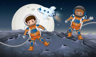 Dois astronautas explorando no planeta estranho vetor