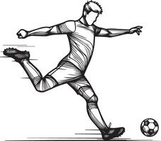 uma homem silhueta futebol jogador ou futebol jogador chutando futebol isolado em branco fundo. vetor