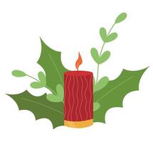 Natal vela isolado em branco fundo. vermelho vela com folhas. Natal decoração para cartões, bandeiras, cartazes, rede. ilustração. vetor