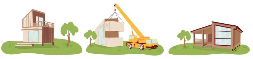 modular casas definir. de madeira ecológico modular casas. Novo modular habitação conceito. modular casas exterior desenhos vetor