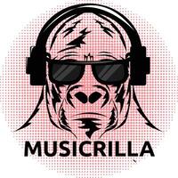 gorila face com fones de ouvido e oculos escuros. música Projeto conceito vetor