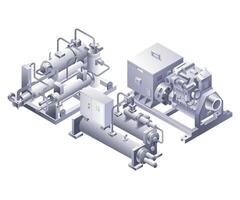 industrial máquina tubo tubo água resfriador infográfico plano isométrico 3d ilustração vetor