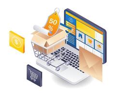 pegue descontos de compras conectados 3d ilustração plano isométrico vetor