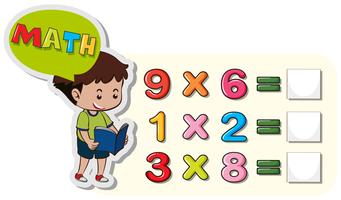 Modelo de planilha matemática com problemas de menino e multiplicação vetor