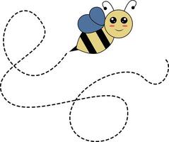 plano desenho animado abelha vôo em pontilhado linhas. ilustração Projeto vetor