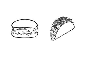 ilustração do uma tacos hamburguer dentro Preto e branco vetor