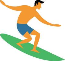 ilustração do uma surfista equitação uma prancha de surfe em uma branco fundo vetor