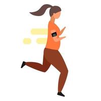 ilustração vetorial plana de corrida de manhã. mulher obesa em roupas esportivas, correndo para perder peso. senhora com sobrepeso fazendo exercícios físicos personagem de desenho animado isolada em fundo branco vetor