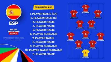 Espanha futebol equipe iniciando formação. 2024 futebol equipe alinhar em arquivado futebol gráfico para futebol iniciando alinhar esquadrão. ilustração vetor