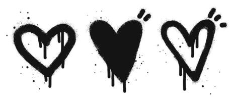 spray pintado grafite coração placa dentro Preto sobre branco. amor coração gotejamento símbolo. isolado em branco fundo vetor