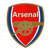 arsenal fc emblema em clássico vermelho fundo. histórico futebol clube, Inglês premier liga, icônico canhão símbolo. editorial vetor