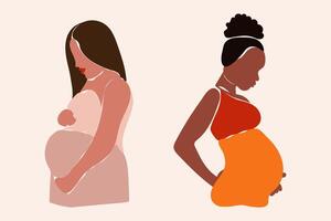 diferente étnico sem rosto abstrato grávida mulheres vetor