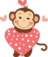 adorável macaco com fofa coração vetor