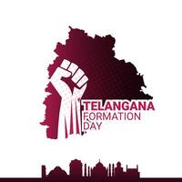 telangana formação dia, telangana Estado formação dia celebração - telangana mártires memorial revolução mão, feliz telangana Estado formação dia dentro inglês. Junho 2º, Hyderabad famoso silhuetas vetor