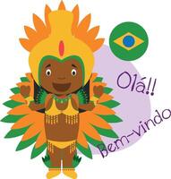 ilustração do desenho animado personagem dizendo Olá e bem-vinda dentro brasileiro vetor