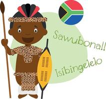 ilustração do desenho animado personagem dizendo Olá e bem-vinda dentro zulu vetor