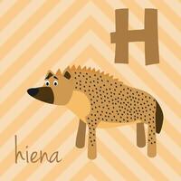 fofa desenho animado jardim zoológico ilustrado alfabeto com engraçado animais. espanhol alfabeto. h para hiena dentro espanhol. aprender para ler. isolado ilustração. vetor