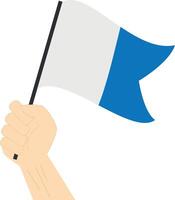 mão segurando e Aumentar a marítimo bandeira para representar a carta uma ilustração vetor